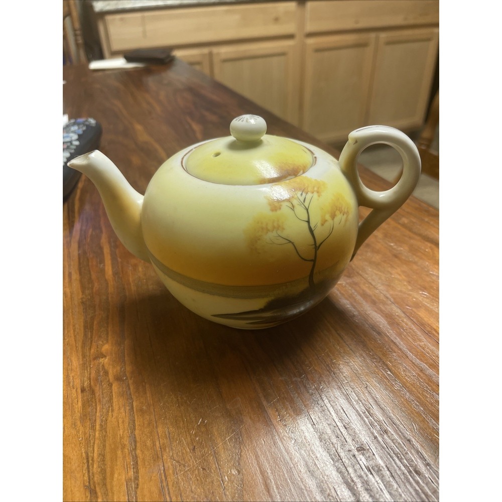 Vintage Made In Japan TT Takito Teapot, Hand-Painted Sunset With Tree